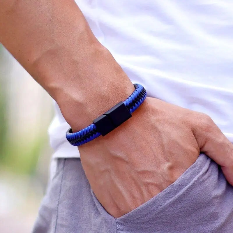 Black Braided Leather Men’s Bracelet - Jeglowstore