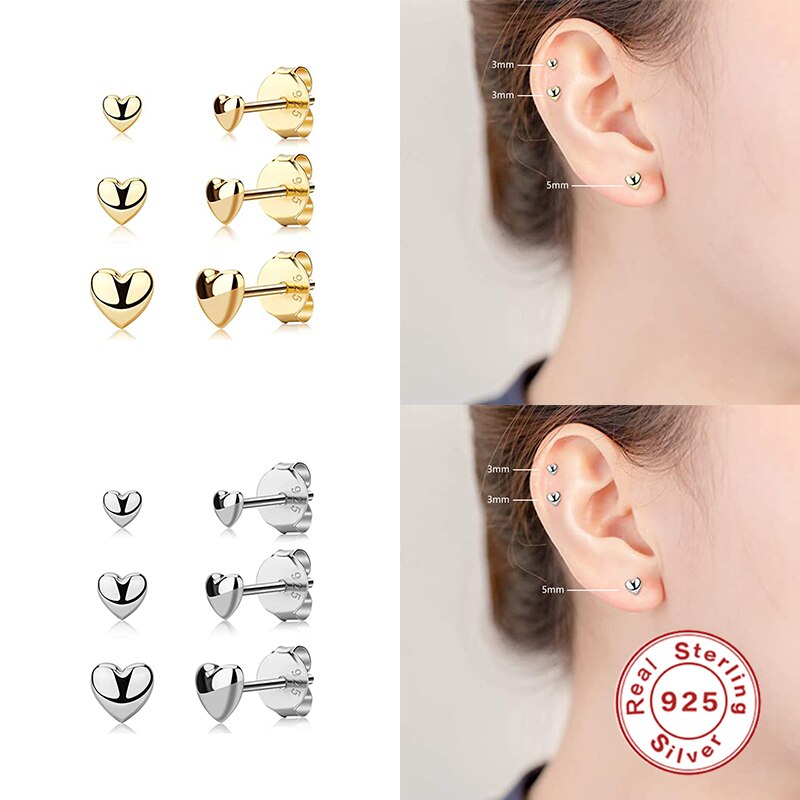 CANNER Aros 18K Gold Plated Earring Set 925 Sterling Silver Small Ear Bone Piercing Earrings For Women 3PCS Jewelry Accessories