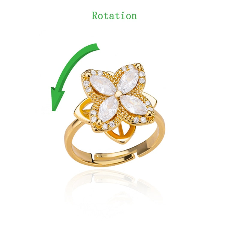 Fashion Crystal Sunflower Rings For Women Rotatable Anti Stress Anxiety Zircon Adjustable Ring You Are My Sunshine Jewelry Gifts