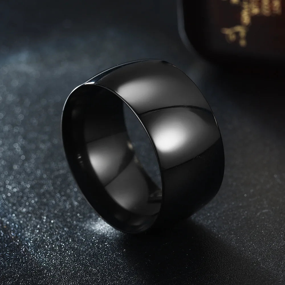 HNSP 12MM Wide Stainless Steel Smooth Ring For Men Punk Jewelry Finger Accessories Male - Jeglowstore
