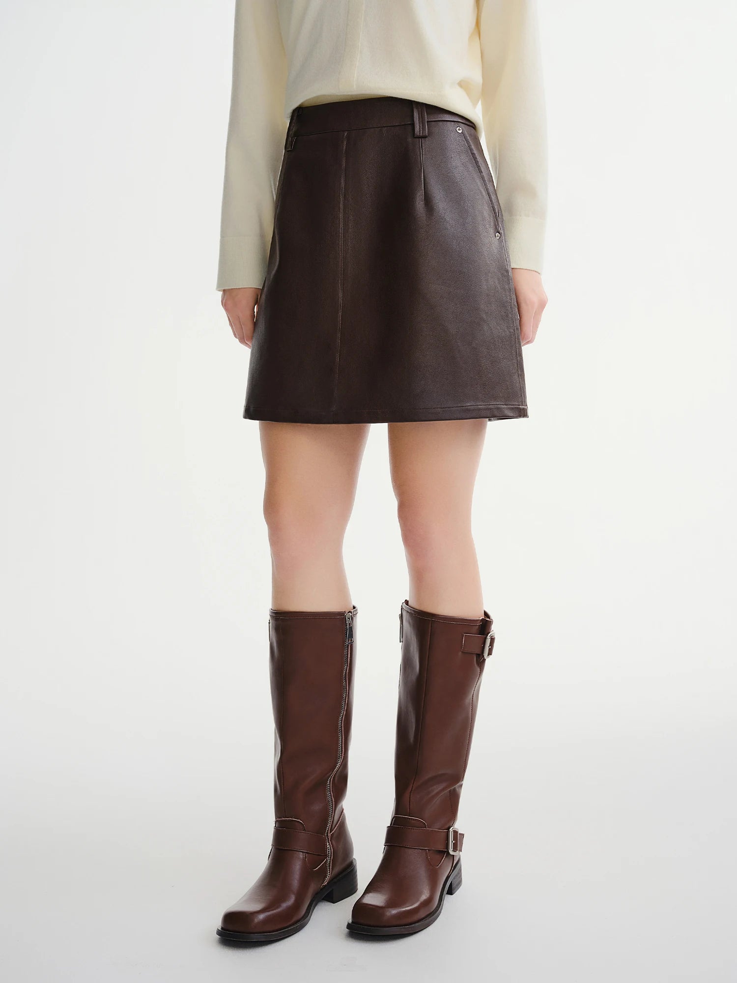 Plus Size High Waist Leather Skirt