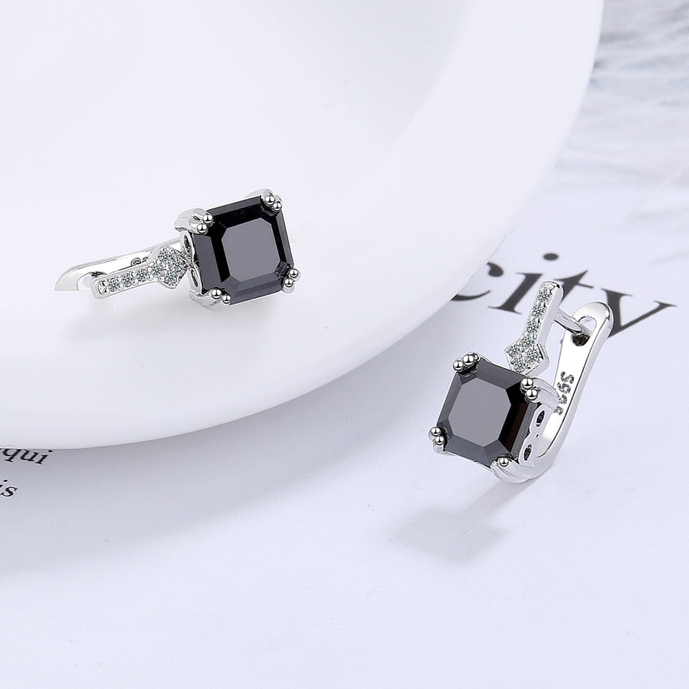 Silver Color Square Zircon Earrings for Women Girl Simple Korean Fashion 925 Silver Needle Ear Buckles Earring Trendy Jewelry