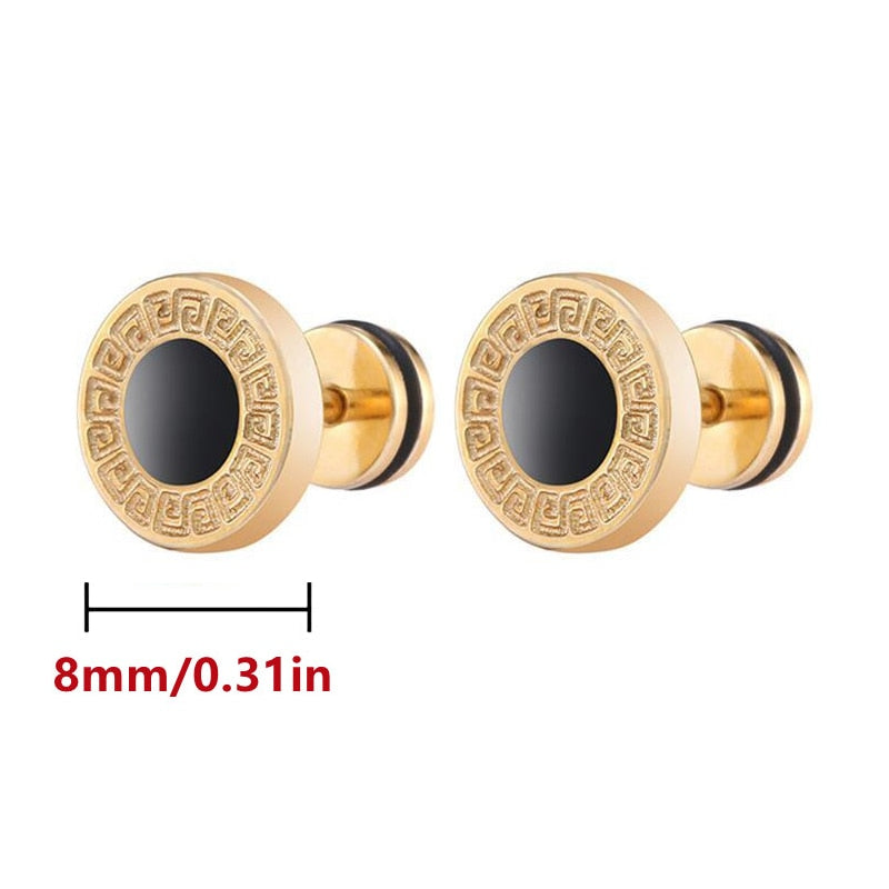 Design Stainless Steel Women's Studs Earrings For Men Ear Piericng Black Stone Gold Silver Color Face Stud Earring Jewelry