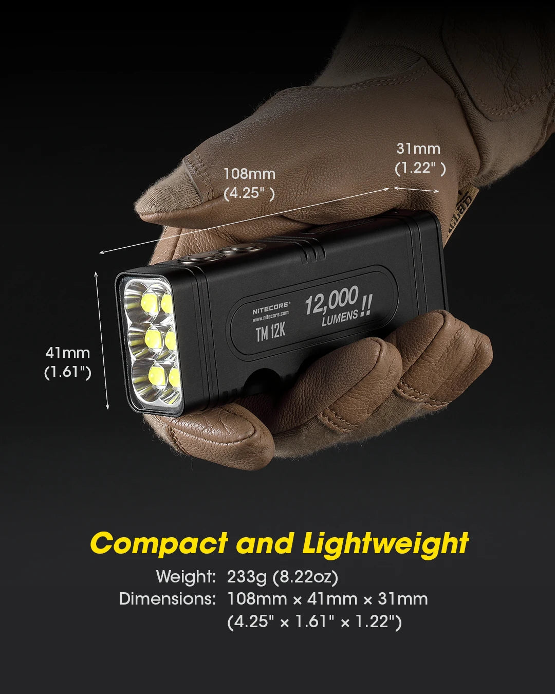 NITECORE TM12K Tactical Flashlight Powerful USB-C Rechargeable Super Bright 18W QC Searchlight CREE XHP50, 21700 Li-ion Battery