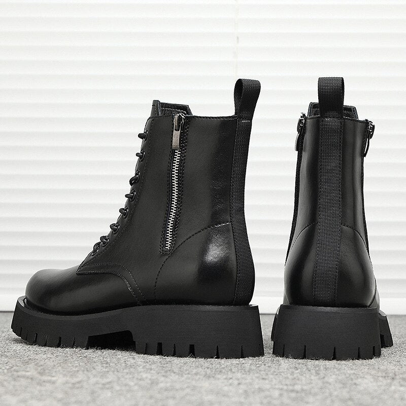 Zipper Man Platform Boot Height Increasing High Men Leather Heel Shoe Male Elevator Boots Autumn Spring