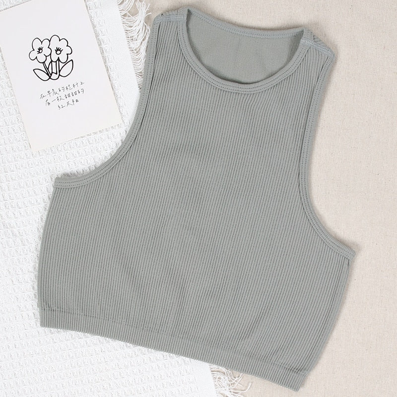 NORMOV Fitness Yoga Bra Sports Crop Tops Seamless Ribbed Sports Bras Tops Knit Paddleless Top Womens High Strength Shock Proof