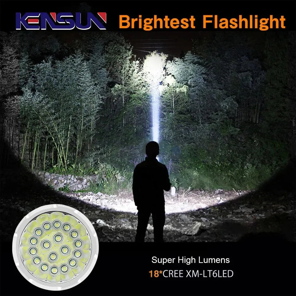 18 LED High Power Flashlight Super Bright Lantern USB Rechargeable High Lumen Torch Waterproof Strong Light Lamp Camping Outdoor