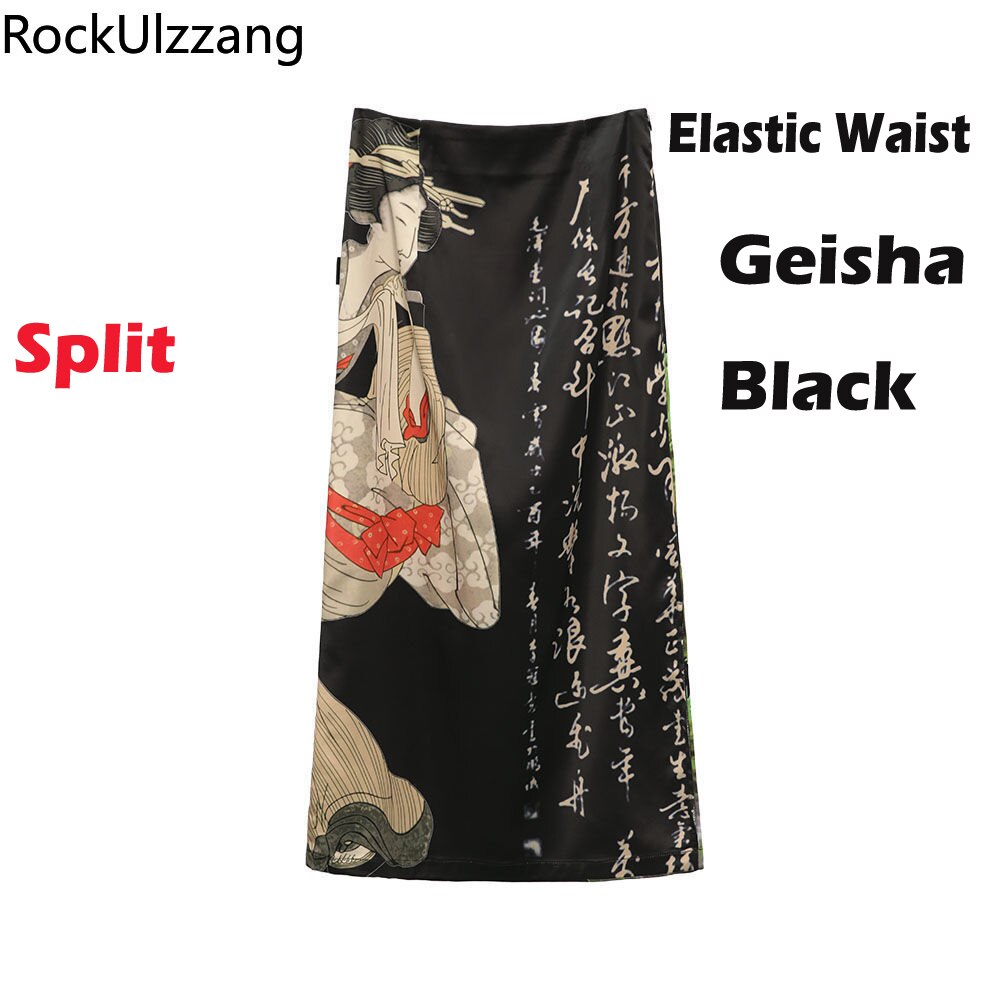 High Split Maxi Long Black Skirt Elastic Waist Midi Skirts Harajuku Gothic Japanese Letter Grunge Punk y2k Street hippie vintage