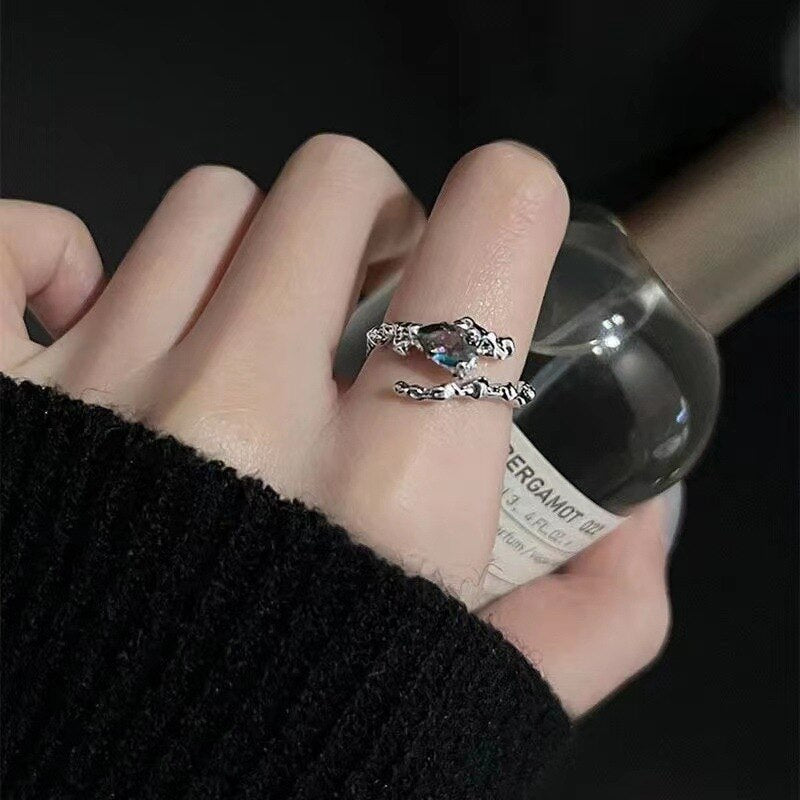 Kpop Crystal Love Heart Open Ring For Women Wedding Luxury Vintage Jewelry Y2K Accessories