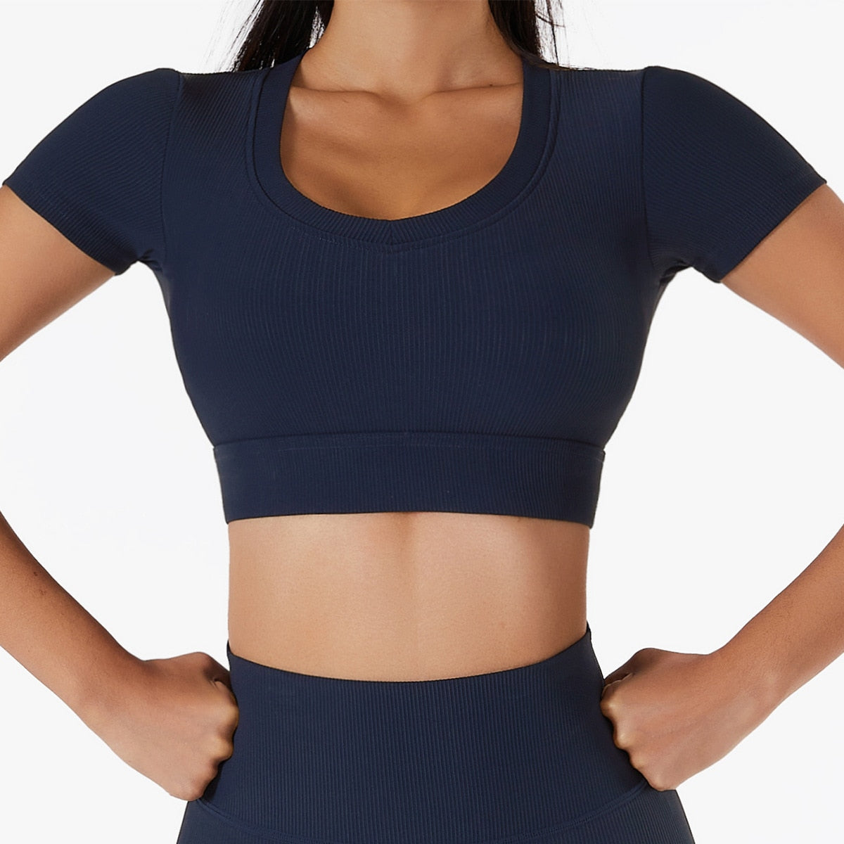 Seamless Women Yoga Set Workout Sportswear Gym Clothing Ribbed Fitness Long Sleeve Crop Top High Waist Leggings Sports Suits