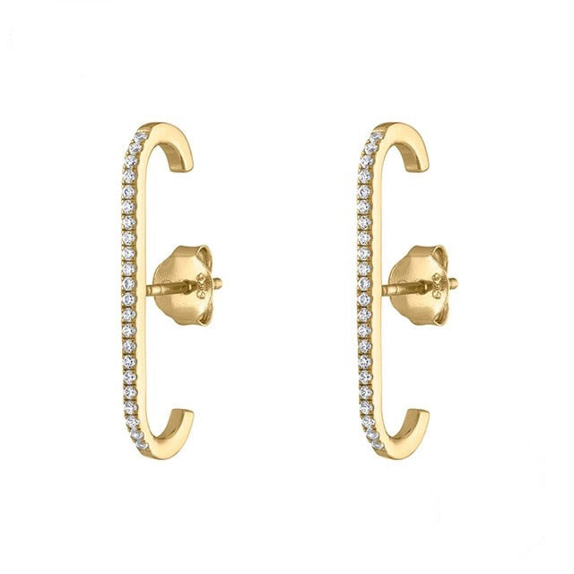 SIPENGJEL Fashion Single Row Crystal Zircon Geometric Stud Earrings for Women Ear Hook Clip Earrings Statement Piercing Jewelry