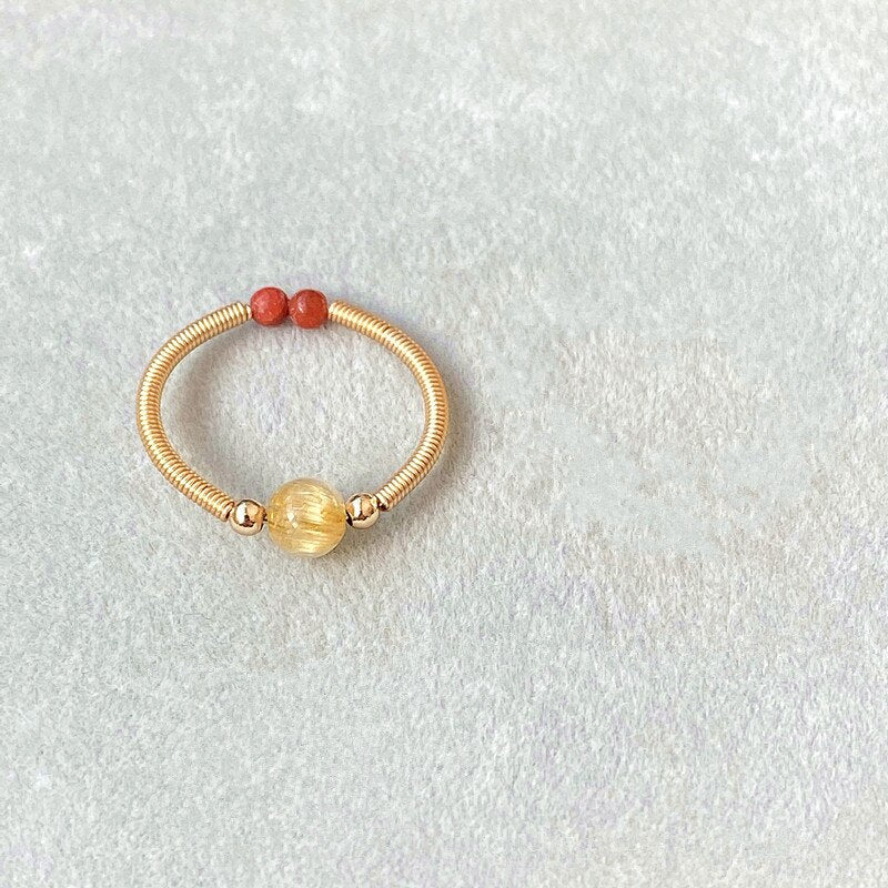 Natural Stone Rainbow Tourmaline Ring Fashion Retro Handmade Metal Wire Winding Beaded Open Adjustable Ring Female Charm Jewelry