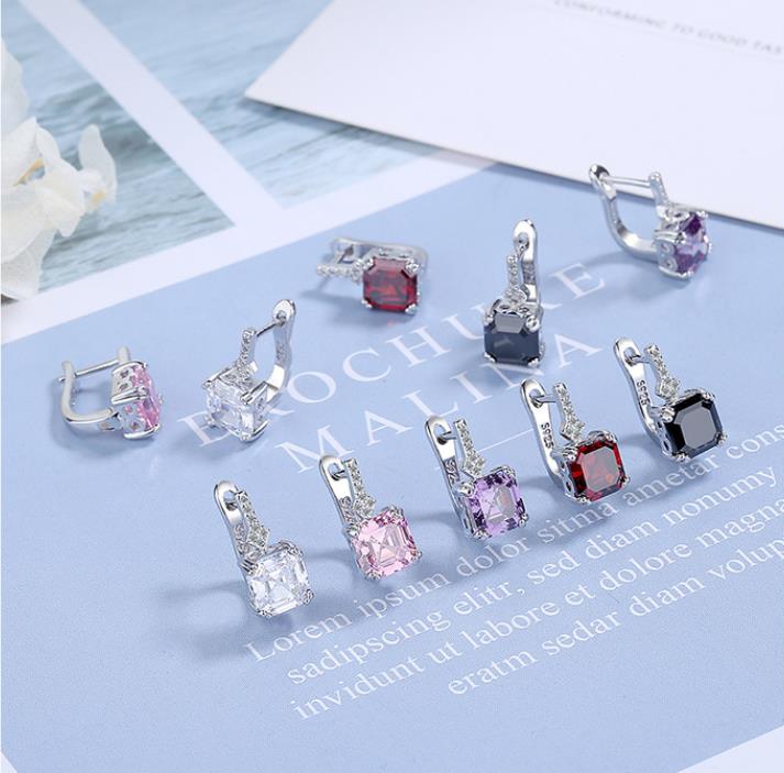 Silver Color Square Zircon Earrings for Women Girl Simple Korean Fashion 925 Silver Needle Ear Buckles Earring Trendy Jewelry
