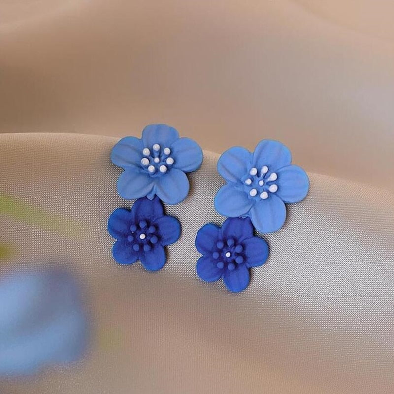 New Korean Style Spray Paint Big Flower Stud Earrings For Women Fashion Summer Elegant Sweet Ear Jewelry Accessories Brincos