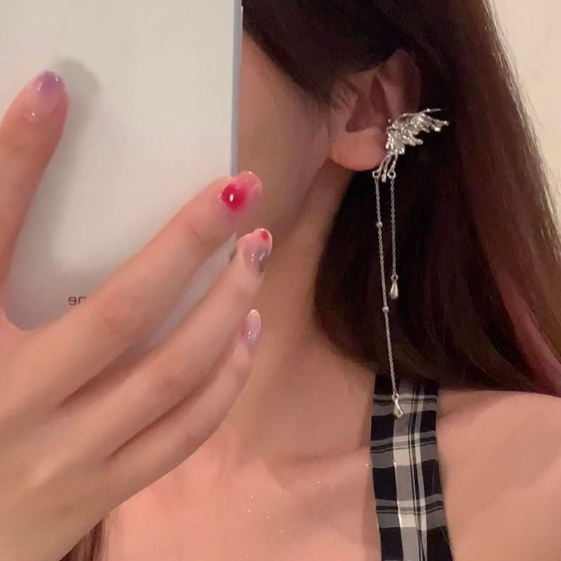 Exquisite Fairy Butterfly Tassel Ear Clips Angel Ear Bone Clip Earring Elf Female No Ear Hole Ear Cuff Fashion Hanging Earring
