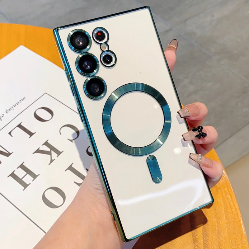 Luxury Plating For MagSafe Magnetic Case For Samsung Galaxy S22 S23 Ultra Plus Phone Cases Wireless Charge Soft Silicone Cover