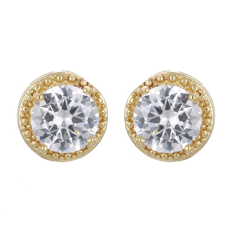 Fashion Jewelry Crown Women Classic Shining Zircon Small Stud Earrings Gold Color Ears Stud For Men Crystal Earrings WE132