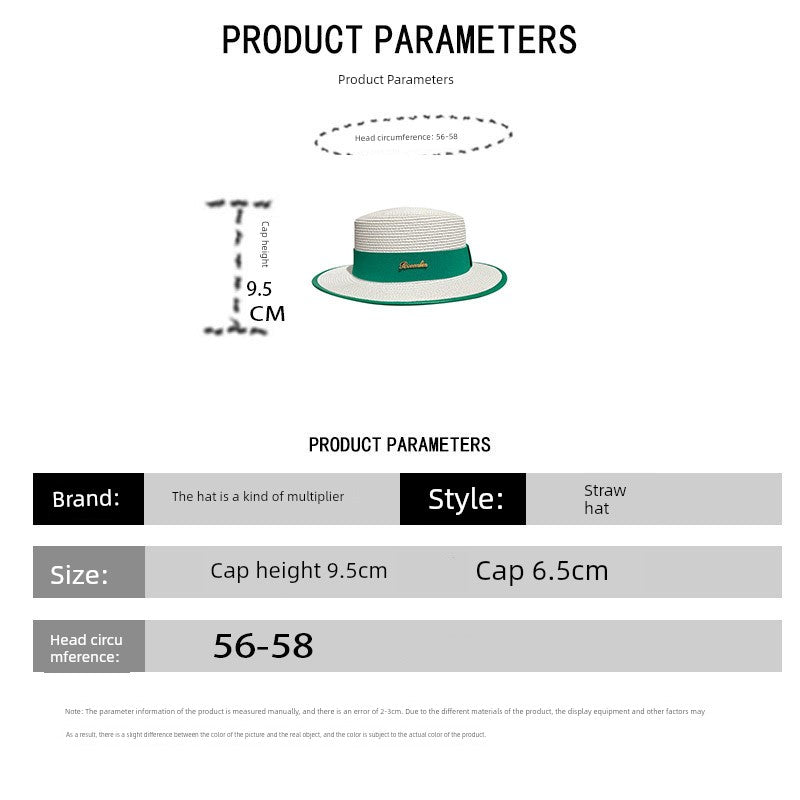 Flat Top Women's Spring/Summer All-Matching Travel Top Hat Strap