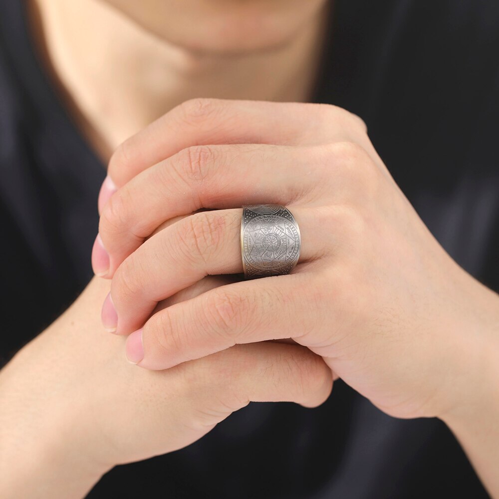 Dawapara Seal of The 7 Archangels Protection Ring Amulet Metatron Cube Lilith Symbol The Secrets of King Solomon Vintage Jewelry