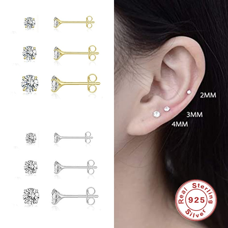 CANNER Aros 18K Gold Plated Earring Set 925 Sterling Silver Small Ear Bone Piercing Earrings For Women 3PCS Jewelry Accessories