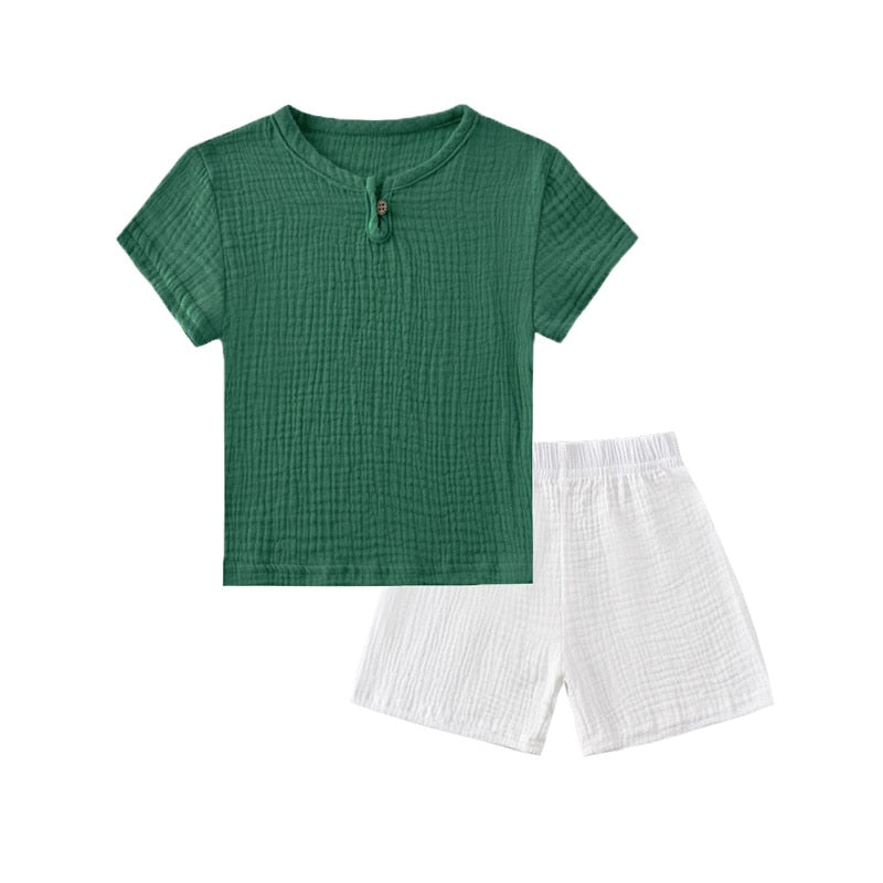 Summer Children Clothes Sets Linen Sports Clothes For Baby Girl Boy Clothing Sets T-shirts+Shorts 2 Piece Kids 1-6Years Clothing