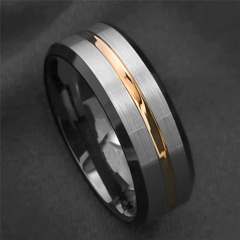 Black Tungsten Men’s Ring with Blue Groove - Jeglowstore