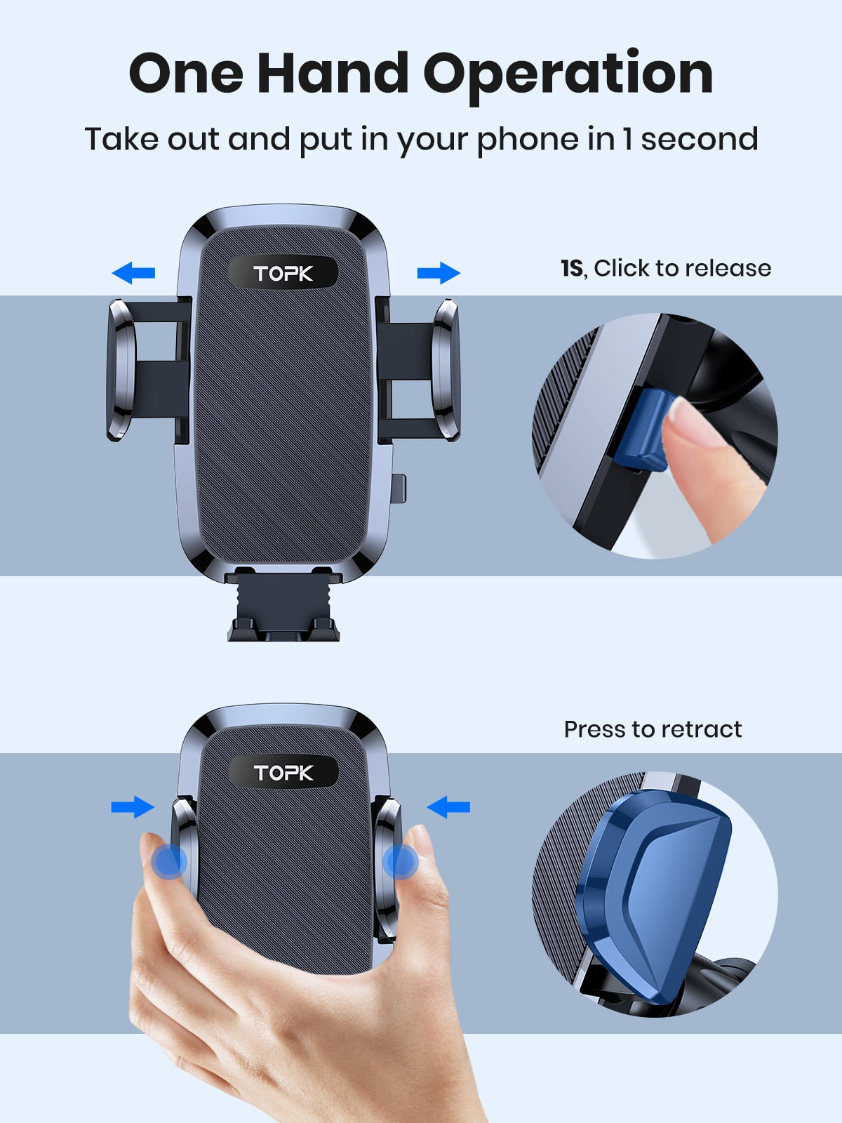 TOPK D36-G Universal Car Phone Holder with Hook Clip Air Vent Car Mount 360° Rotation Universal Mobile Phone Mount for Cellphone