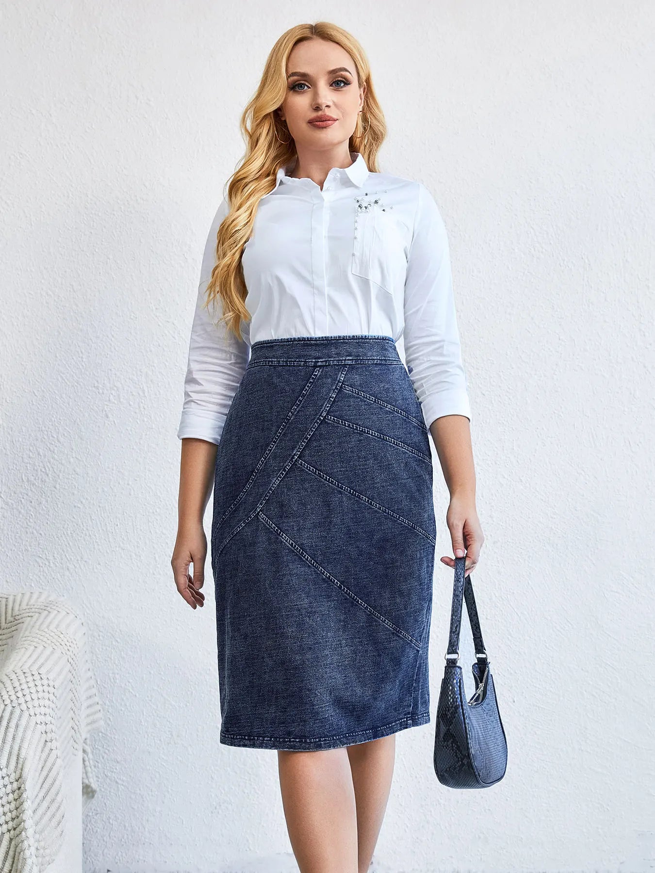Plus Size Knit Denim Skirt