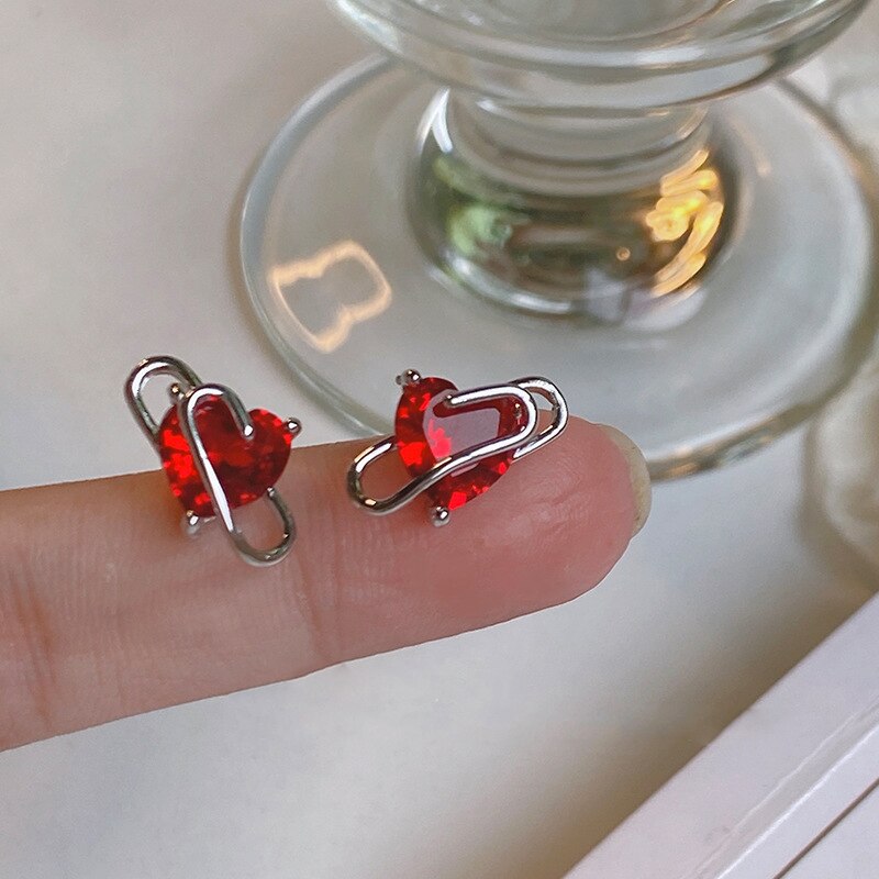Fashion Rhinestone Stitching Heart Small Stud Earrings Pink Girls Daily Wear Earrings Girl Gift Jewelry 2022