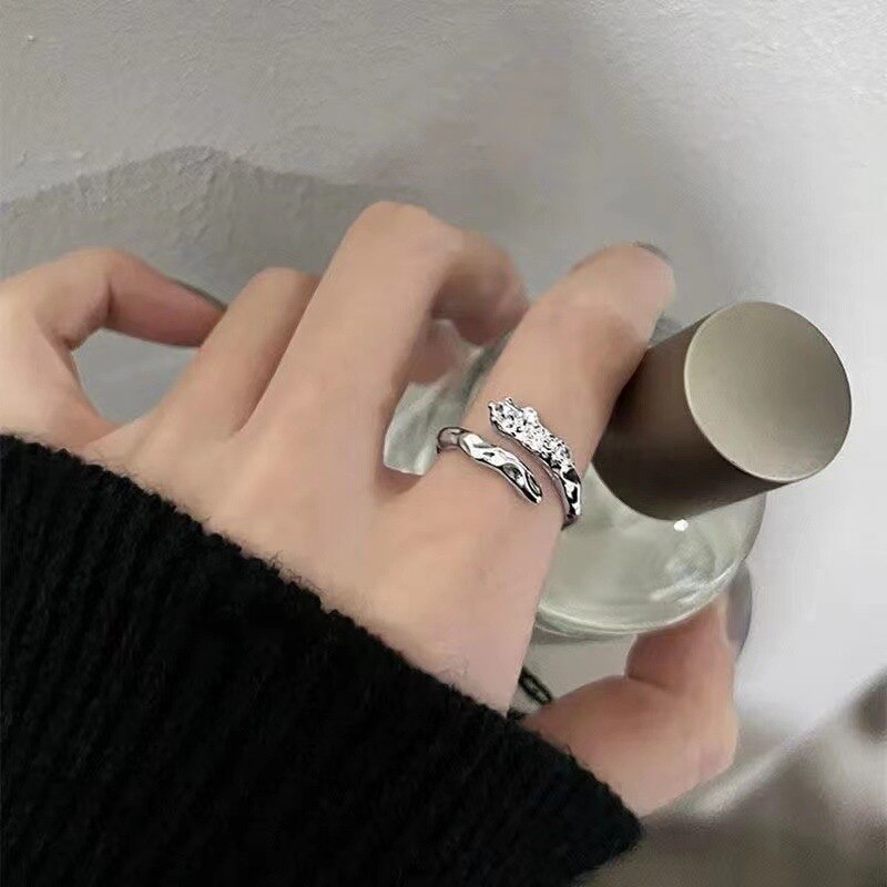 Kpop Crystal Love Heart Open Ring For Women Wedding Luxury Vintage Jewelry Y2K Accessories