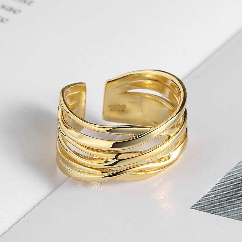 2023 New Arrival Irregular Hollow Silver Color Wide Ring Female Fashion Retro Unique Design Handmade Jewelry Gifts