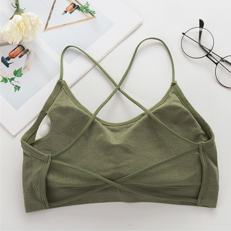 Women Top Cross Strap Sports Bra Thin Push Up Sport Bra Yoga Gym Crop Top Brassiere Fitness Tube Top Breathable Beauty Back Bras