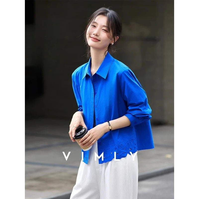 Women’s Blue Embroidery Cotton Shirt - Jeglowstore