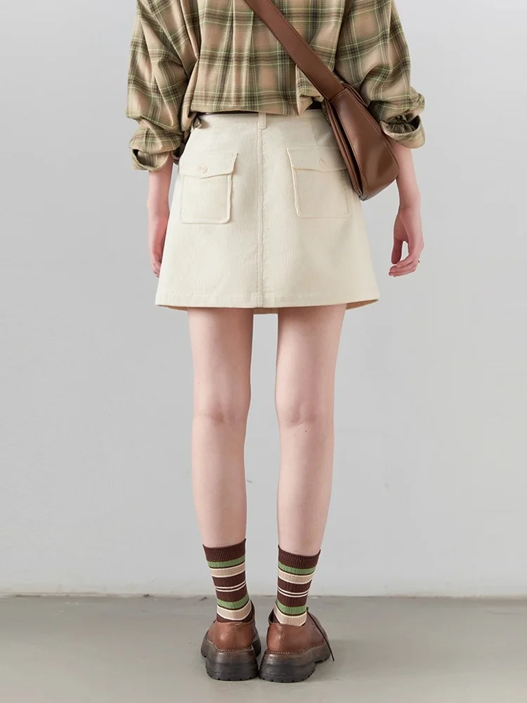 Retro High Waist Corduroy A-Line Skirt - Jeglowstore