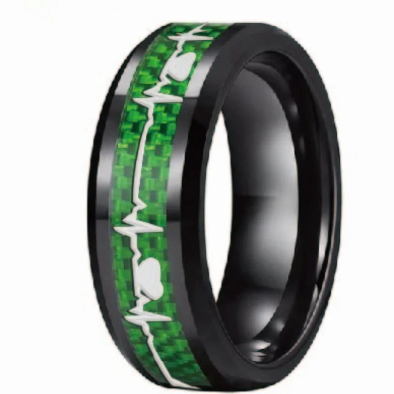 Carbon Fiber Heart Inlay Tungsten Ring - Jeglowstore