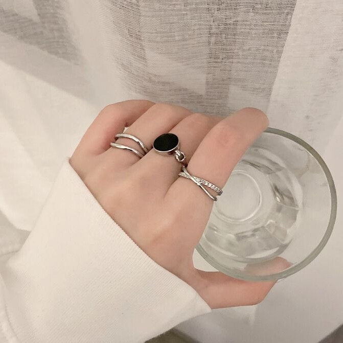 2023 New Fashion Simple Heart Vintage Love Ring Personalized Adjustable Opening Fashion Black Ring Girl Jewelry