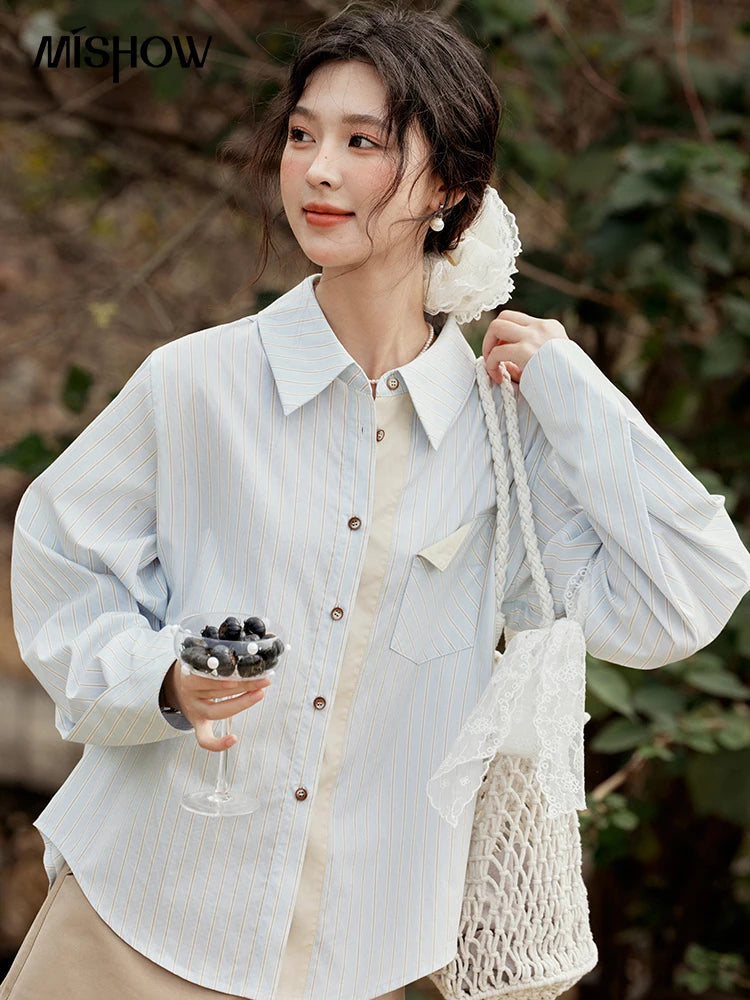 Women’s Contrast Placket Stripe Shirt - Jeglowstore