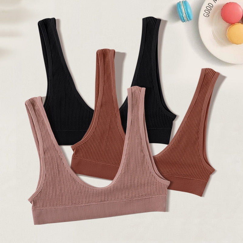 Sexy Seamless Bra Crop Top Women Rib Bralette Women's Plunge Underwear Scoop Neck Tank Top U Back Camisole Sports Bra Tube Top