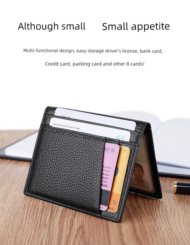 Ultra-Thin Genuine Leather Card Holder Men Driver's License Wallet Small and Simple Multi-Card Card Clip