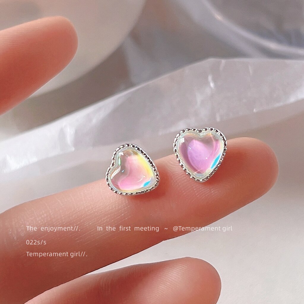 Fashion Rhinestone Stitching Heart Small Stud Earrings Pink Girls Daily Wear Earrings Girl Gift Jewelry 2022