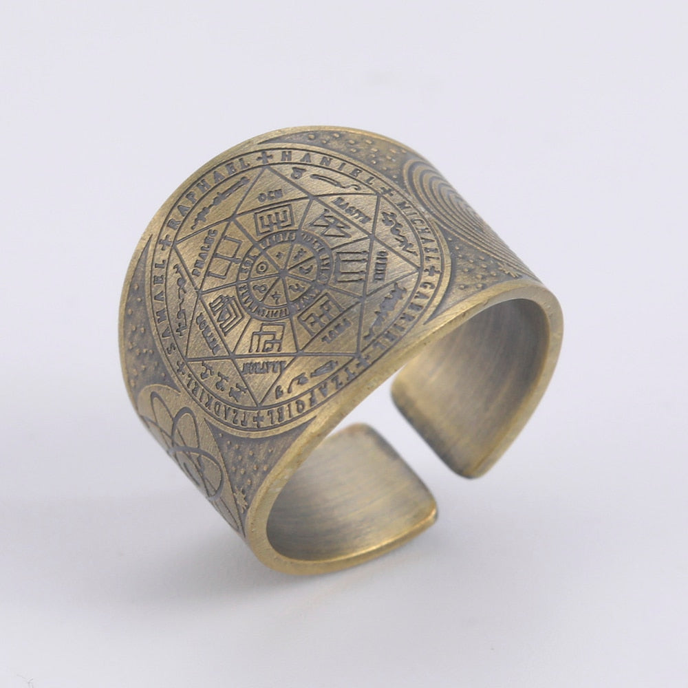 Dawapara Seal of The 7 Archangels Protection Ring Amulet Metatron Cube Lilith Symbol The Secrets of King Solomon Vintage Jewelry