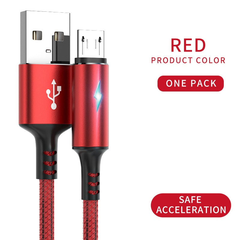 USB Micro Cable 3A Fast Charging Data Cable Charger Cord for Samsung Xiaomi Mobile Phone Accessories LED Indicator Usb Cable