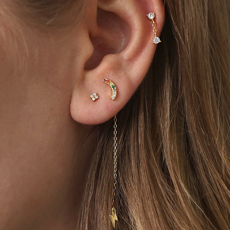 Dainty Flower Stud Earrings for Women Piercing Cartilage Ear Ring Cute Zircon Gold Color Women's Aesthetic Jewelry Gift KCE038 - Jeglowstore