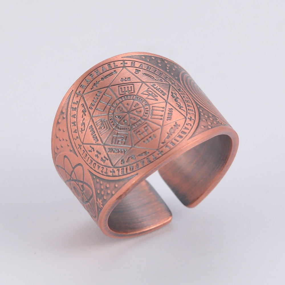 Dawapara Seal of The 7 Archangels Protection Ring Amulet Metatron Cube Lilith Symbol The Secrets of King Solomon Vintage Jewelry