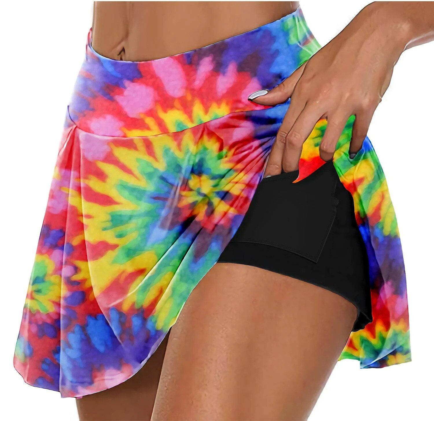 Women&#39;s Fitness Pleated Skirt Dancing Running Fitness Anti-glare High Waist Double-Layer Tennis Skirts Badminton Golf Skirt