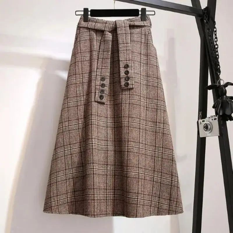 Plaid A-Line High Waist Midi Skirt