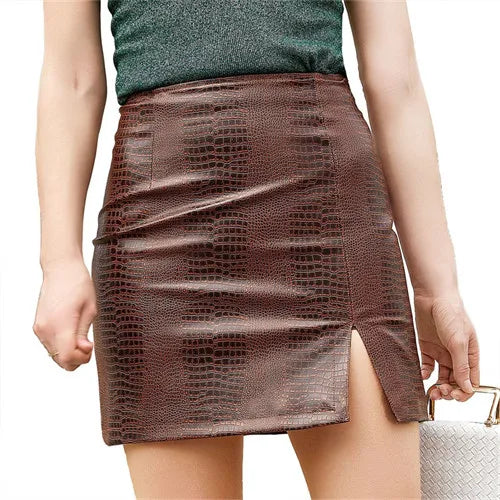 Spring Summer Croc-Print PU Slim Skirt - Jeglowstore