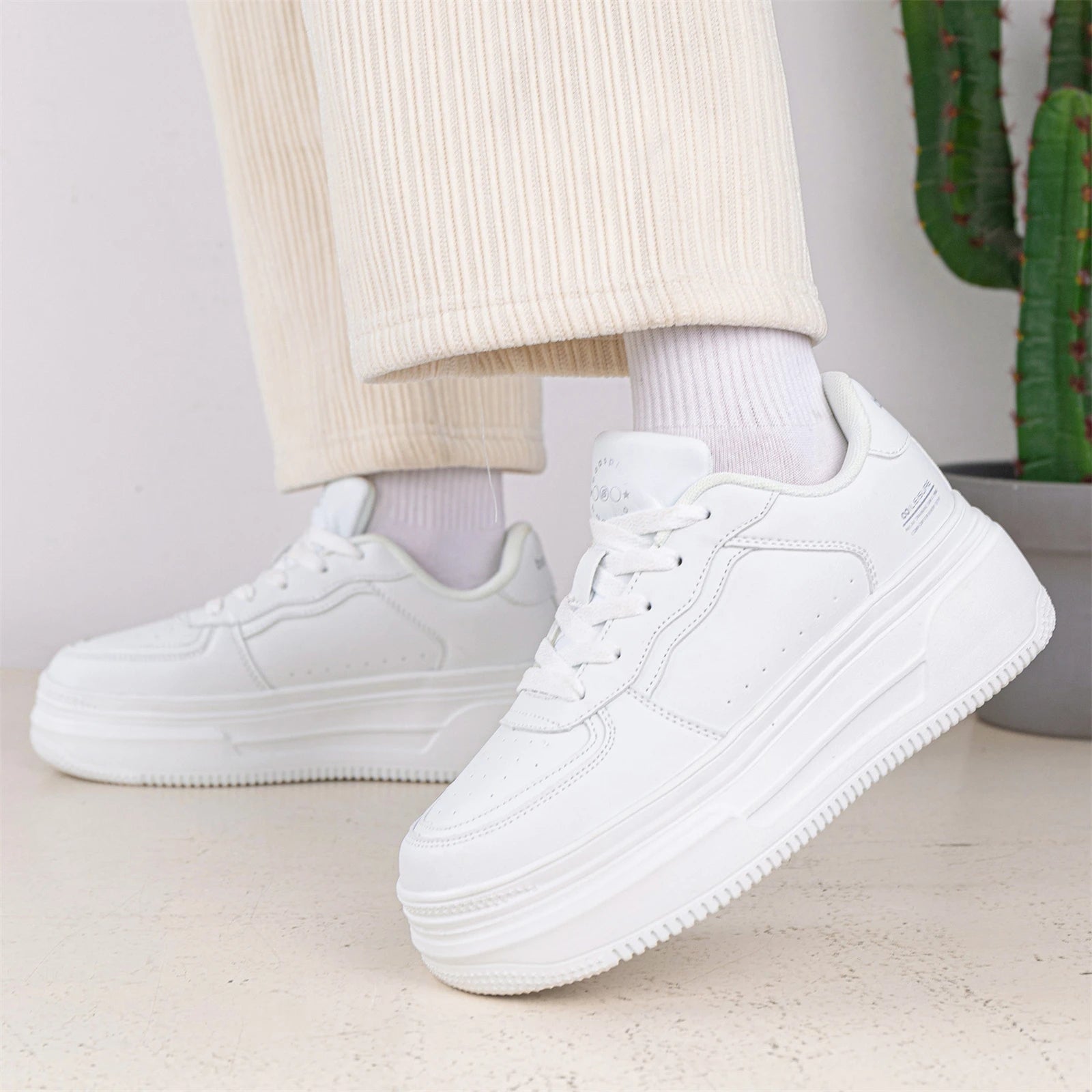 Baasploa Women Walking Platform Sneakers Fashion Leather Casual Thick Soled Shoes Female Comfort Skateboarding Shoes Non-Slip - Jeglowstore