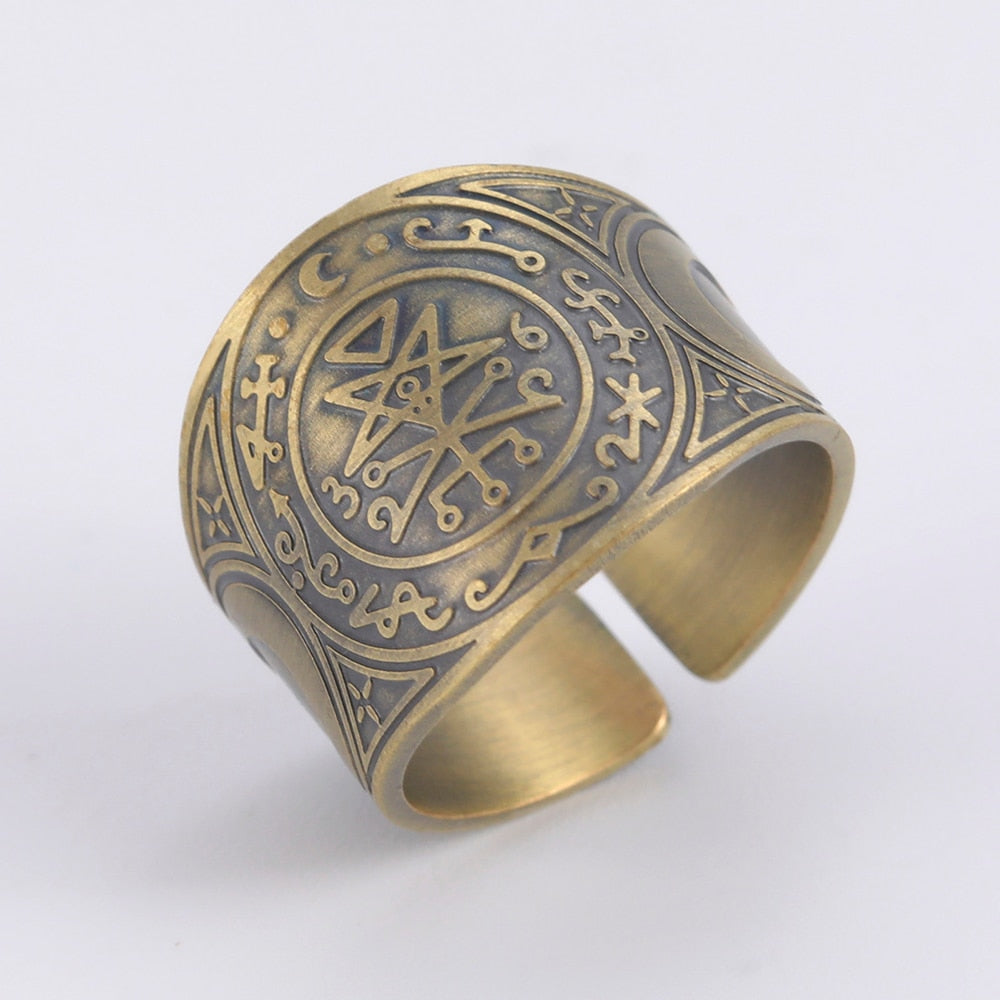 Dawapara Seal of The 7 Archangels Protection Ring Amulet Metatron Cube Lilith Symbol The Secrets of King Solomon Vintage Jewelry