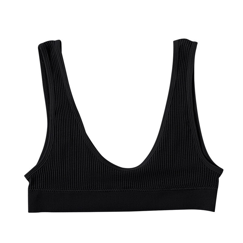 Sexy Seamless Bra Crop Top Women Rib Bralette Women's Plunge Underwear Scoop Neck Tank Top U Back Camisole Sports Bra Tube Top